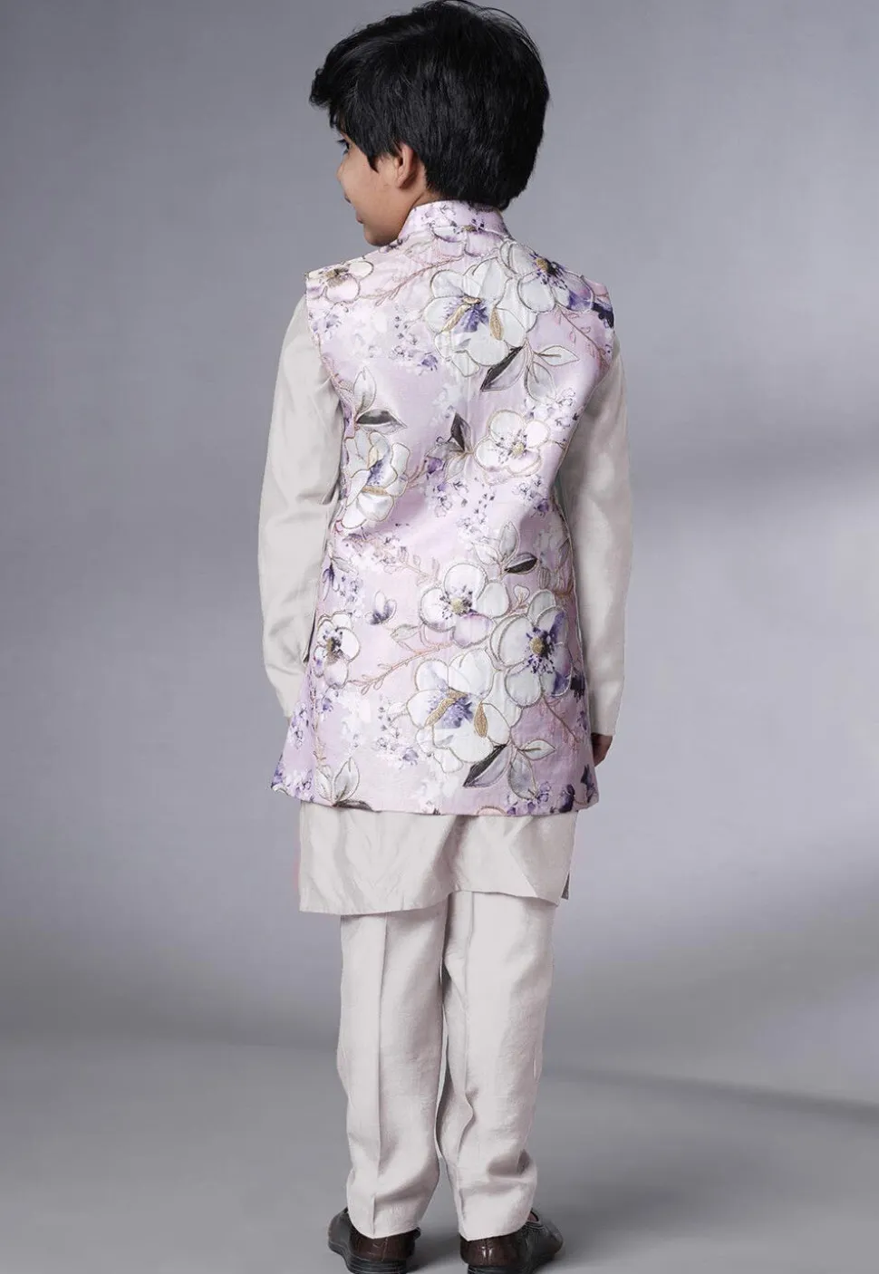 Digital Printed Muslin Silk Kurta Set in White