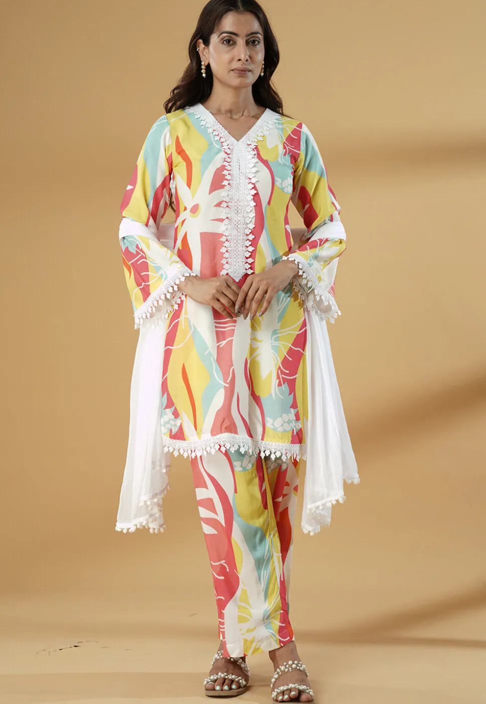 Digital Printed Muslin Silk Pakistani Suit in Multicolor
