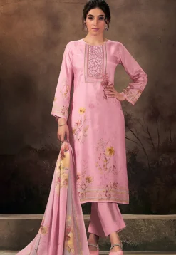 Digital Printed Muslin Silk Pakistani Suit in Pink