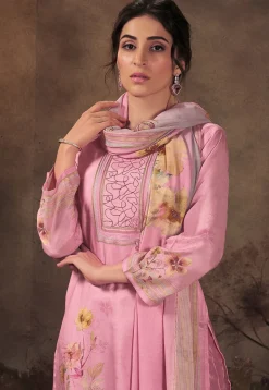 Digital Printed Muslin Silk Pakistani Suit in Pink