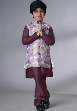 Digital Printed Muslin Silk Kurta Set in Wine