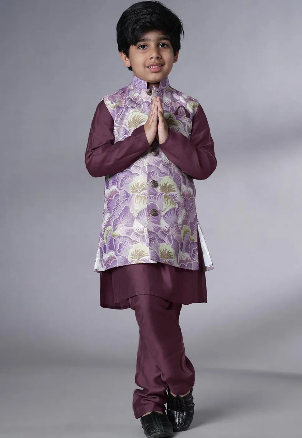 Digital Printed Muslin Silk Kurta Set in Wine