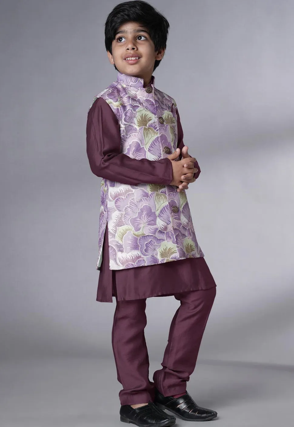Digital Printed Muslin Silk Kurta Set in Wine