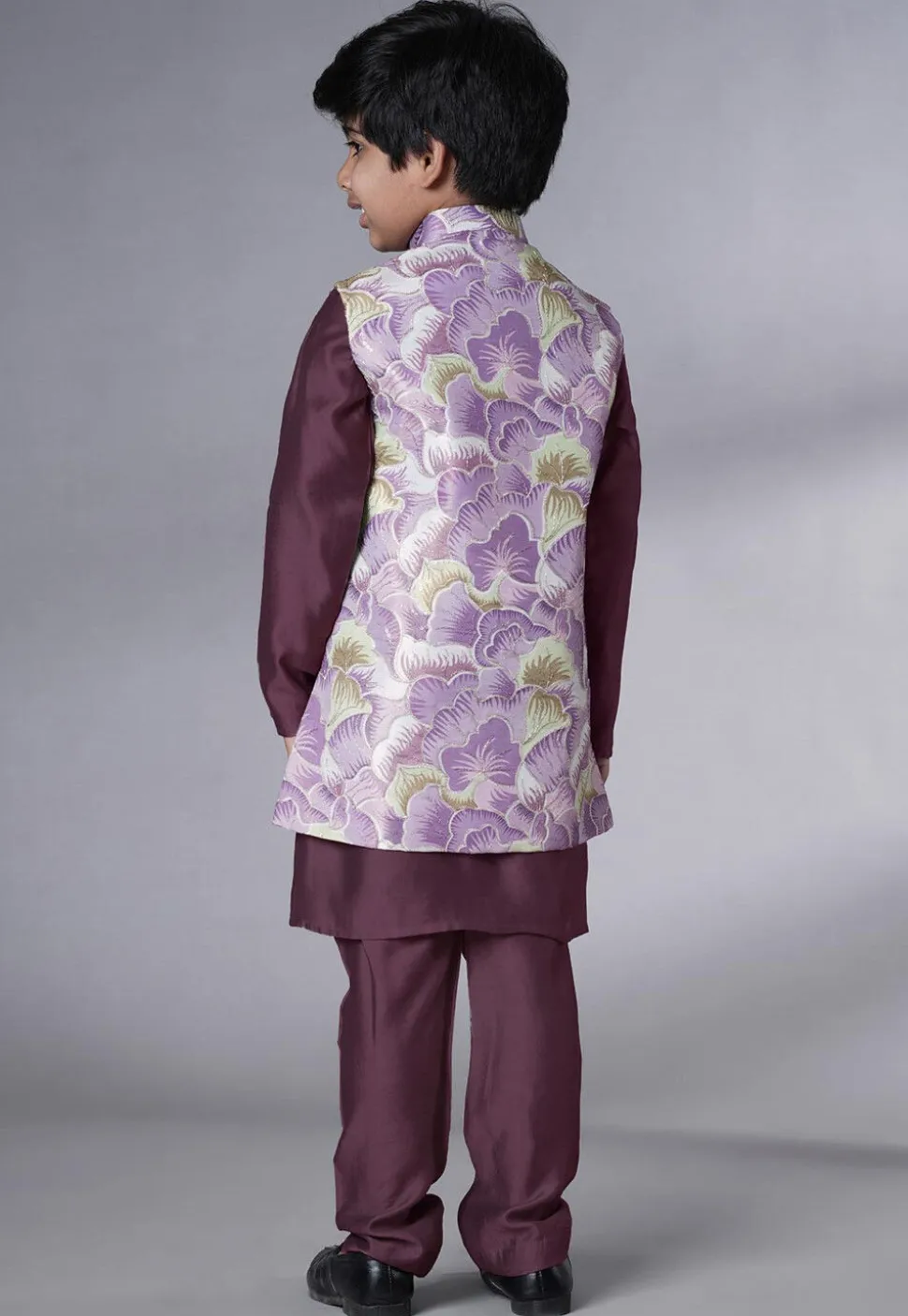 Digital Printed Muslin Silk Kurta Set in Wine