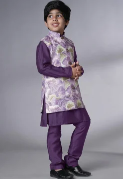 Digital Printed Muslin Silk Kurta Set in Dark Purple