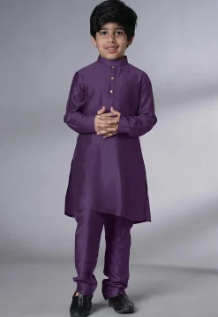 Digital Printed Muslin Silk Kurta Set in Dark Purple