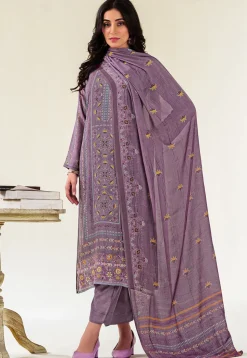 Digital Printed Muslin Silk Pakistani Suit in Purple