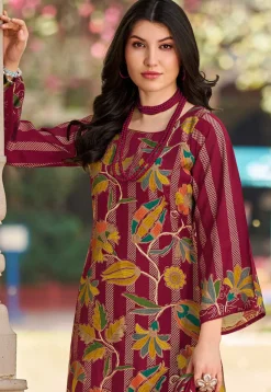 Digital Printed Muslin Silk Pakistani Suit in Maroon