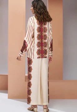 Digital Printed Muslin Silk Top Set in Off White