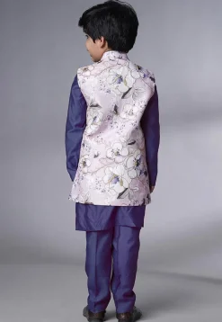 Digital Printed Muslin Silk Kurta Set in Blue