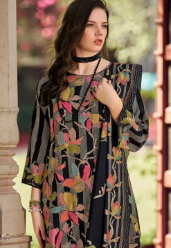 Digital Printed Muslin Silk Pakistani Suit in Black
