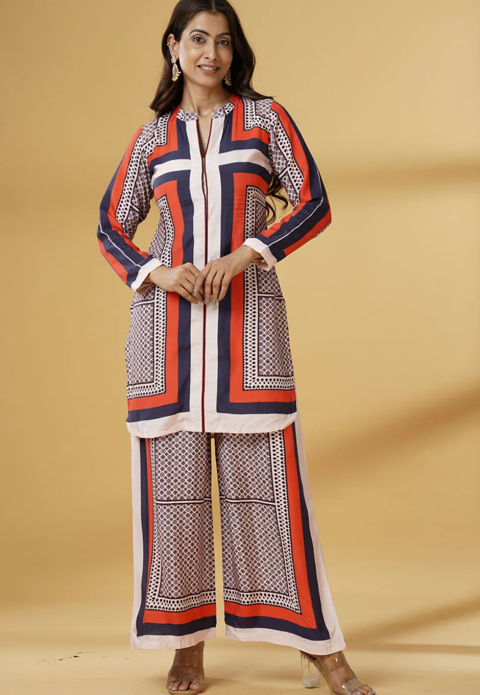 Digital Printed Muslin Silk Straight Kurta Set in Multicolor