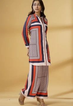 Digital Printed Muslin Silk Straight Kurta Set in Multicolor