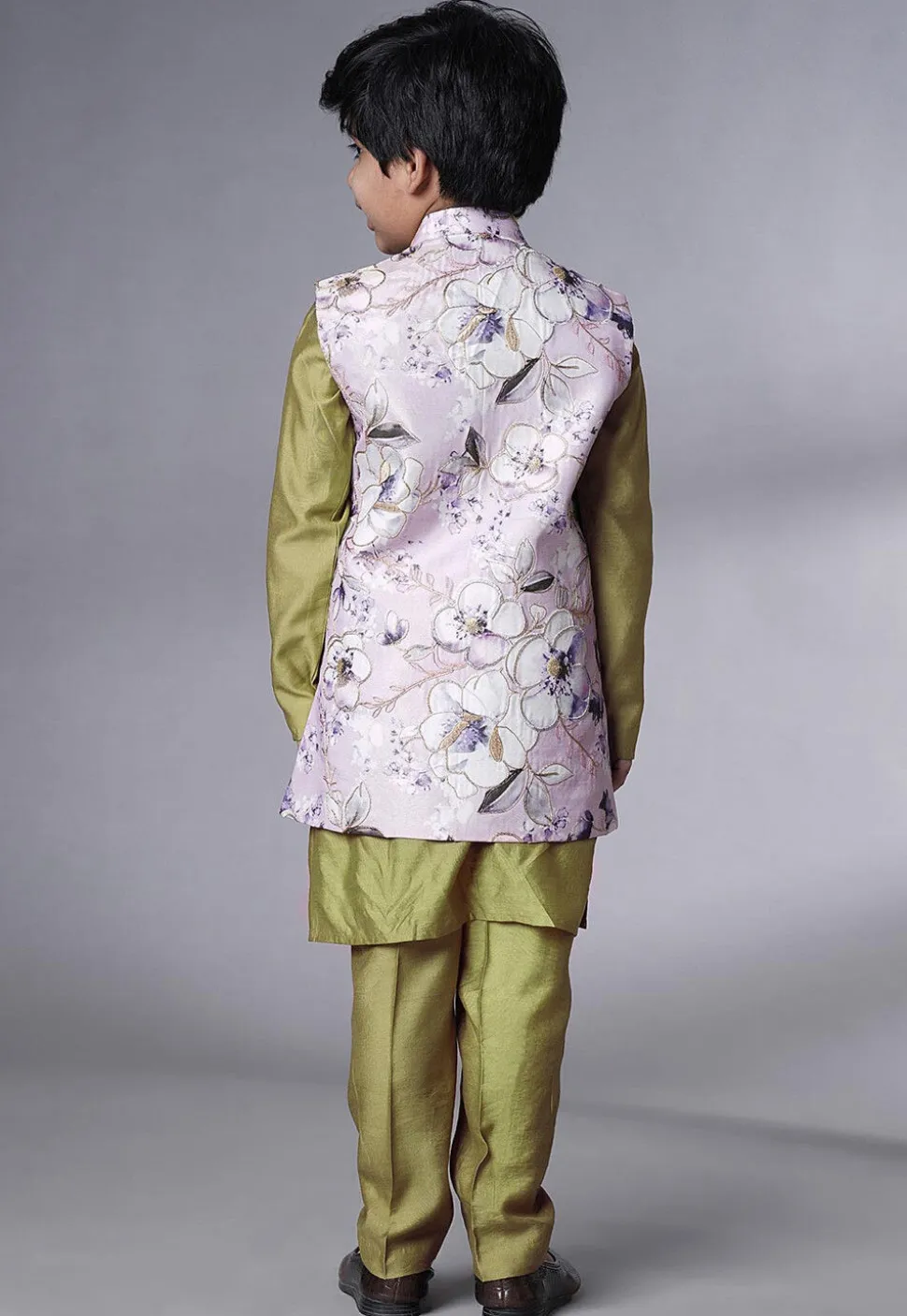 Digital Printed Muslin Silk Kurta Set in Olive Green