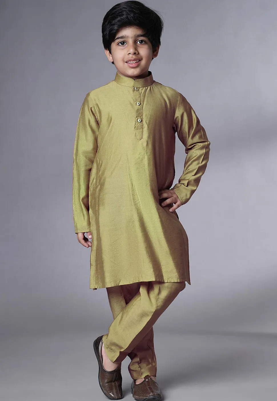 Digital Printed Muslin Silk Kurta Set in Olive Green