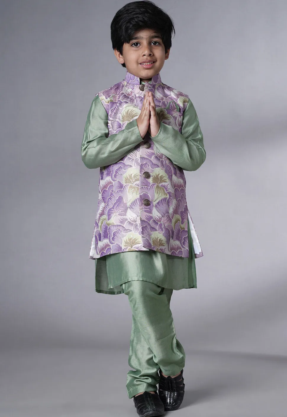 Digital Printed Muslin Silk Kurta Set in Dusty Green