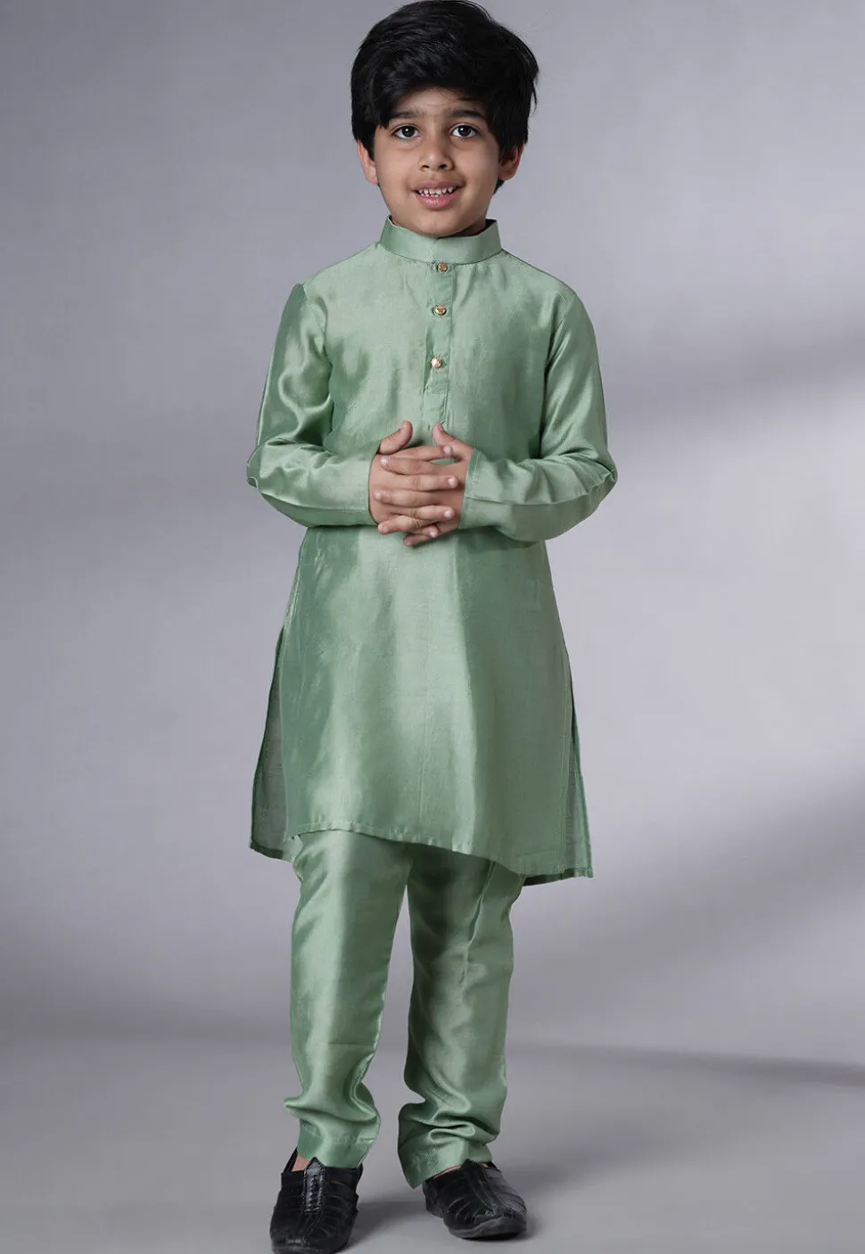 Digital Printed Muslin Silk Kurta Set in Dusty Green
