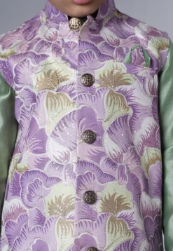 Digital Printed Muslin Silk Kurta Set in Dusty Green