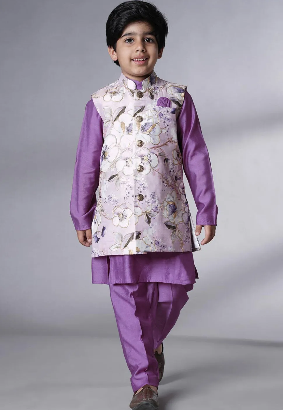 Digital Printed Muslin Silk Kurta Set in Purple