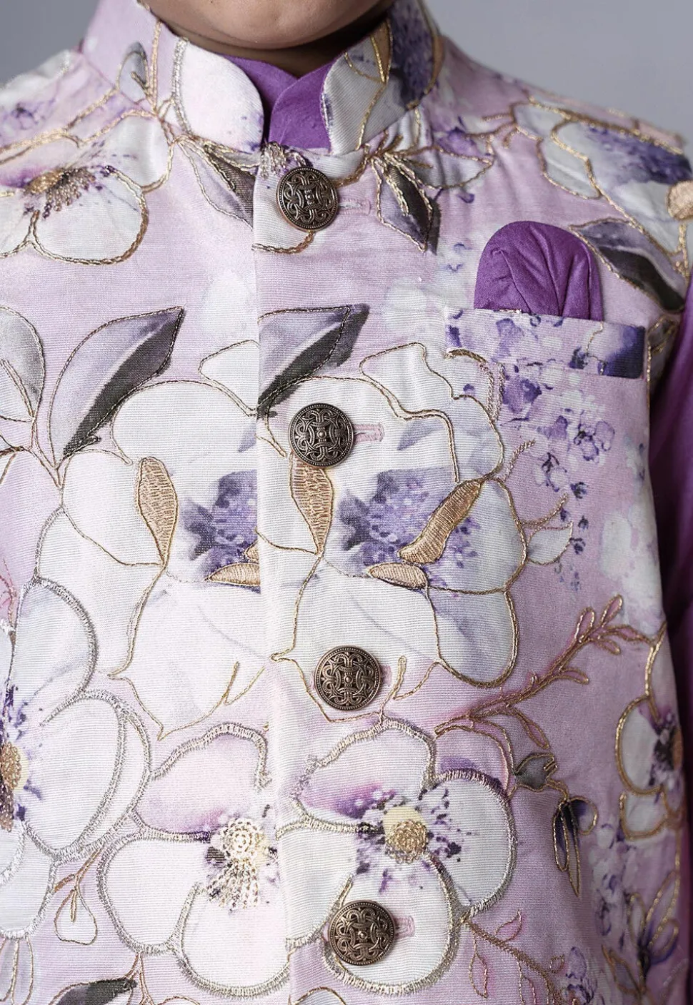 Digital Printed Muslin Silk Kurta Set in Purple