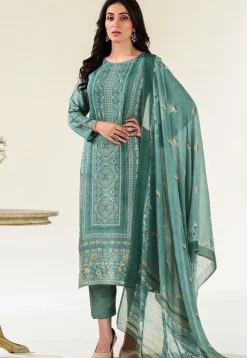 Digital Printed Muslin Silk Pakistani Suit in Green
