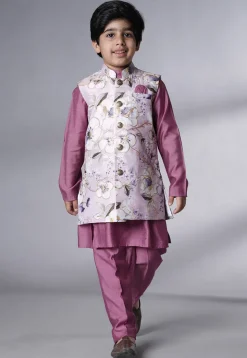 Digital Printed Muslin Silk Kurta Set in Purple