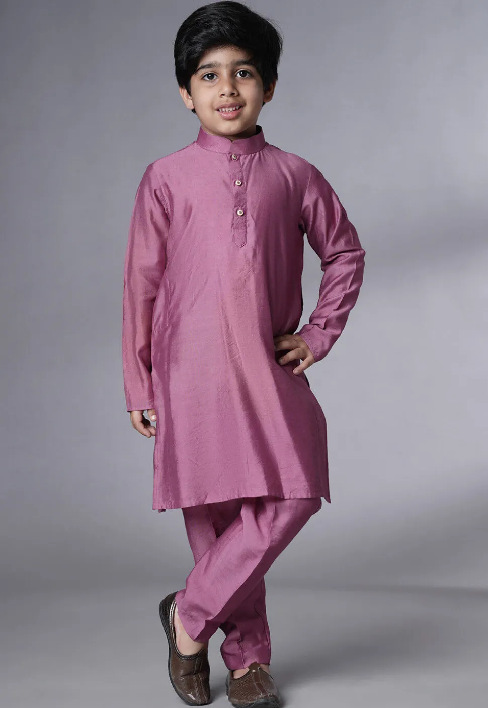 Digital Printed Muslin Silk Kurta Set in Purple