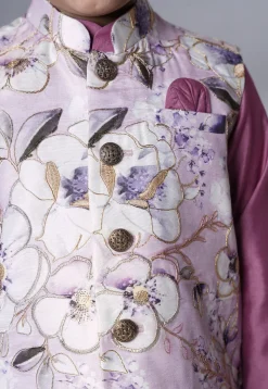 Digital Printed Muslin Silk Kurta Set in Purple