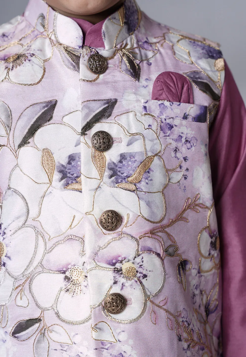 Digital Printed Muslin Silk Kurta Set in Purple