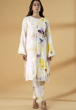 Digital Printed Muslin Silk Straight Kurta Set in Multicolor