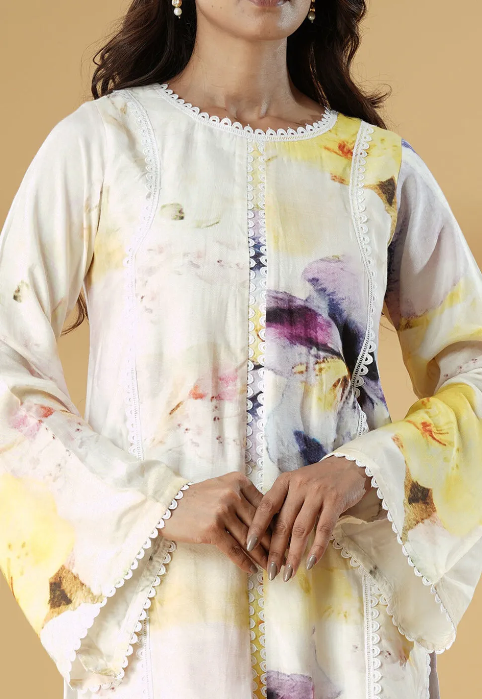 Digital Printed Muslin Silk Straight Kurta Set in Multicolor