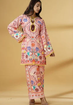 Digital Printed Muslin Silk Straight Kurti Set in Pink