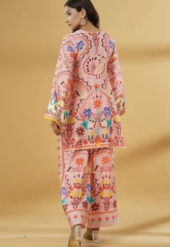 Digital Printed Muslin Silk Straight Kurti Set in Pink