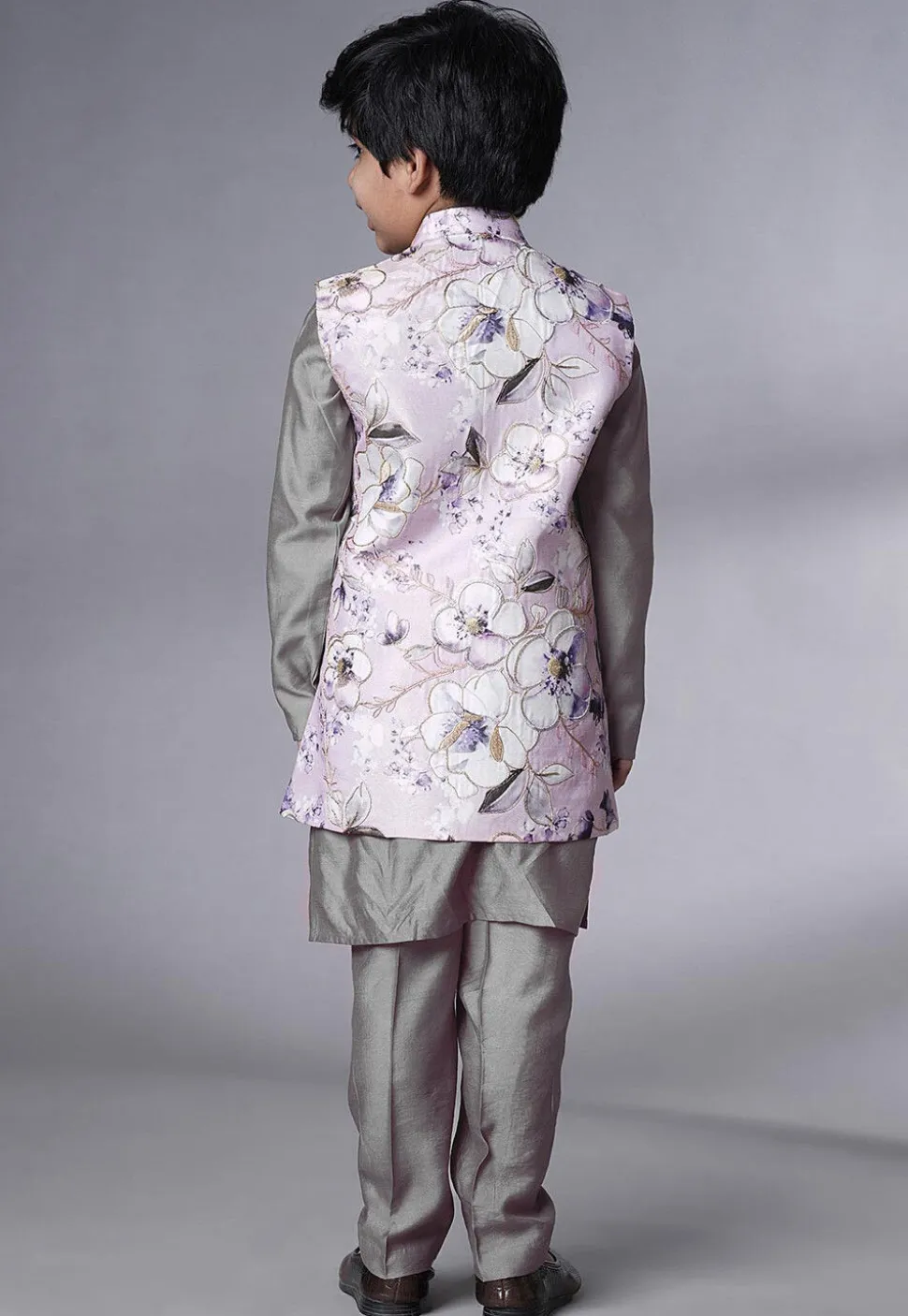 Digital Printed Muslin Silk Kurta Set in Grey