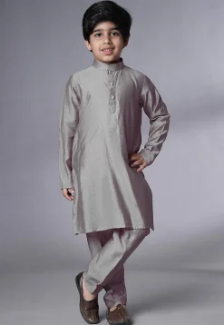 Digital Printed Muslin Silk Kurta Set in Grey