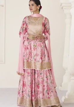 Digital Printed Muslin Silk Pakistani Suit in Pink