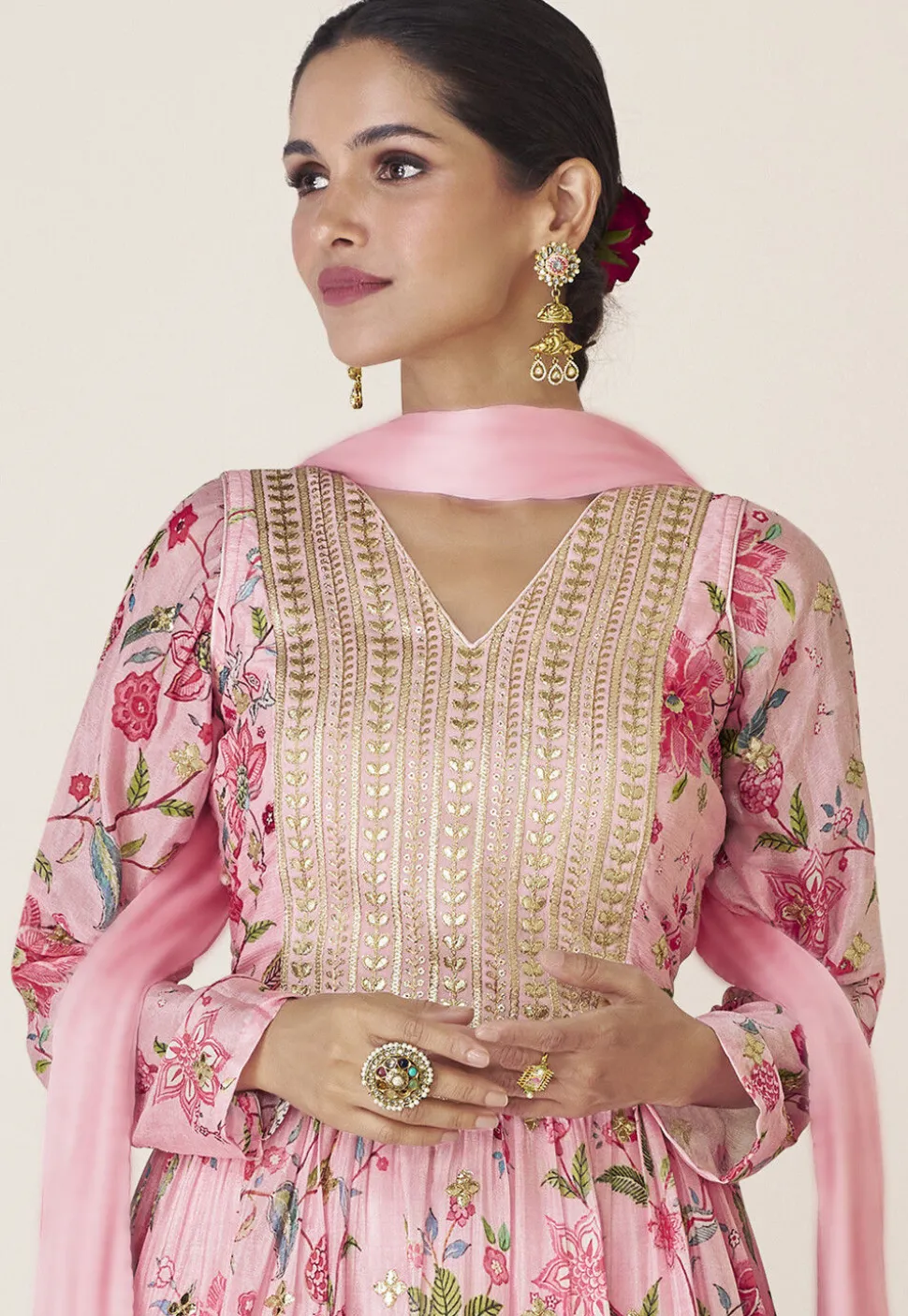 Digital Printed Muslin Silk Pakistani Suit in Pink