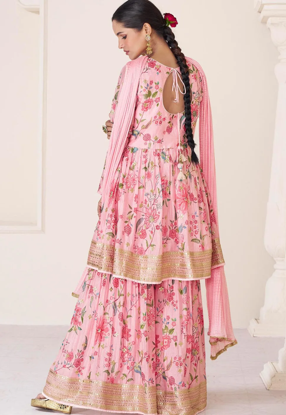 Digital Printed Muslin Silk Pakistani Suit in Pink