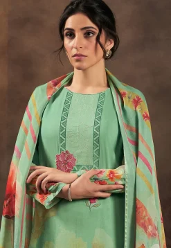 Digital Printed Muslin Silk Pakistani Suit in Light Green