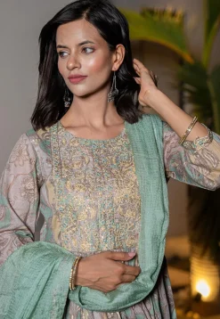 Digital Printed Organic Cotton and Malmal Cotton Punjabi Suit in Grey