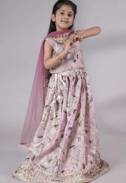Digital Printed Organza Art Silk Lehenga in Pink