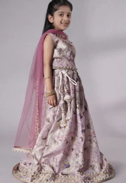 Digital Printed Organza Art Silk Lehenga in Pink