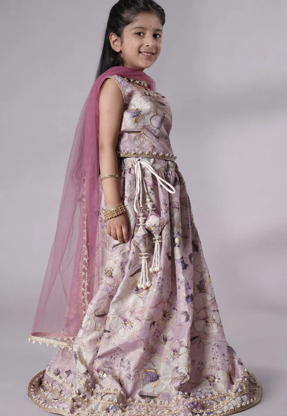 Digital Printed Organza Art Silk Lehenga in Pink