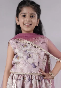 Digital Printed Organza Art Silk Lehenga in Pink