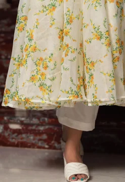 Digital Printed Organza A Line Suit in White