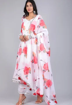 Digital Printed Organza A Line Suit in White