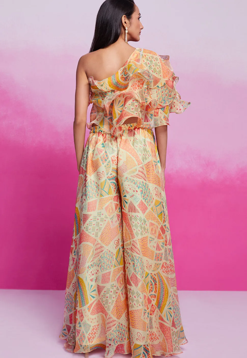 Digital Printed Organza Co Ord Set in Light Beige