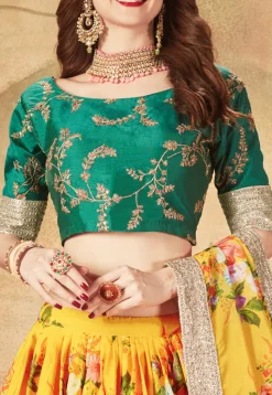 Digital Printed Organza Lehenga in Mustard