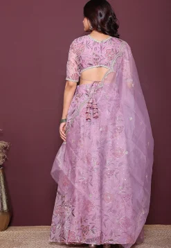 Digital Printed Organza Lehenga in Purple