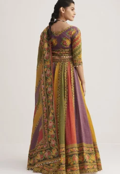 Digital Printed Organza Lehenga in Multicolor